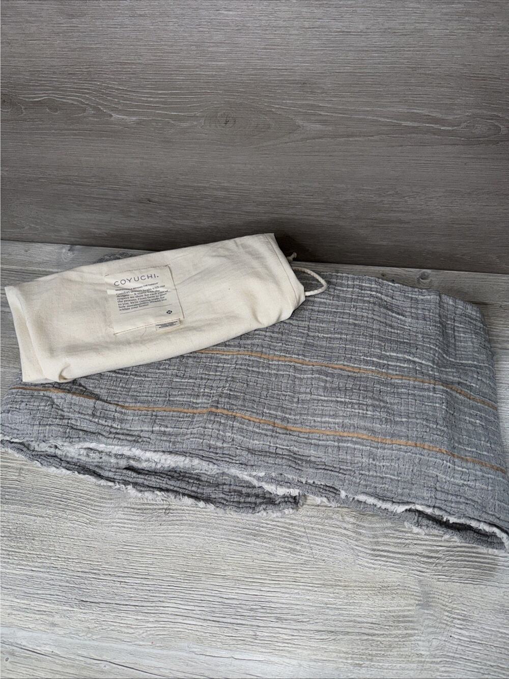Coyuchi Gray with Tan Stripe Cotton Throw
